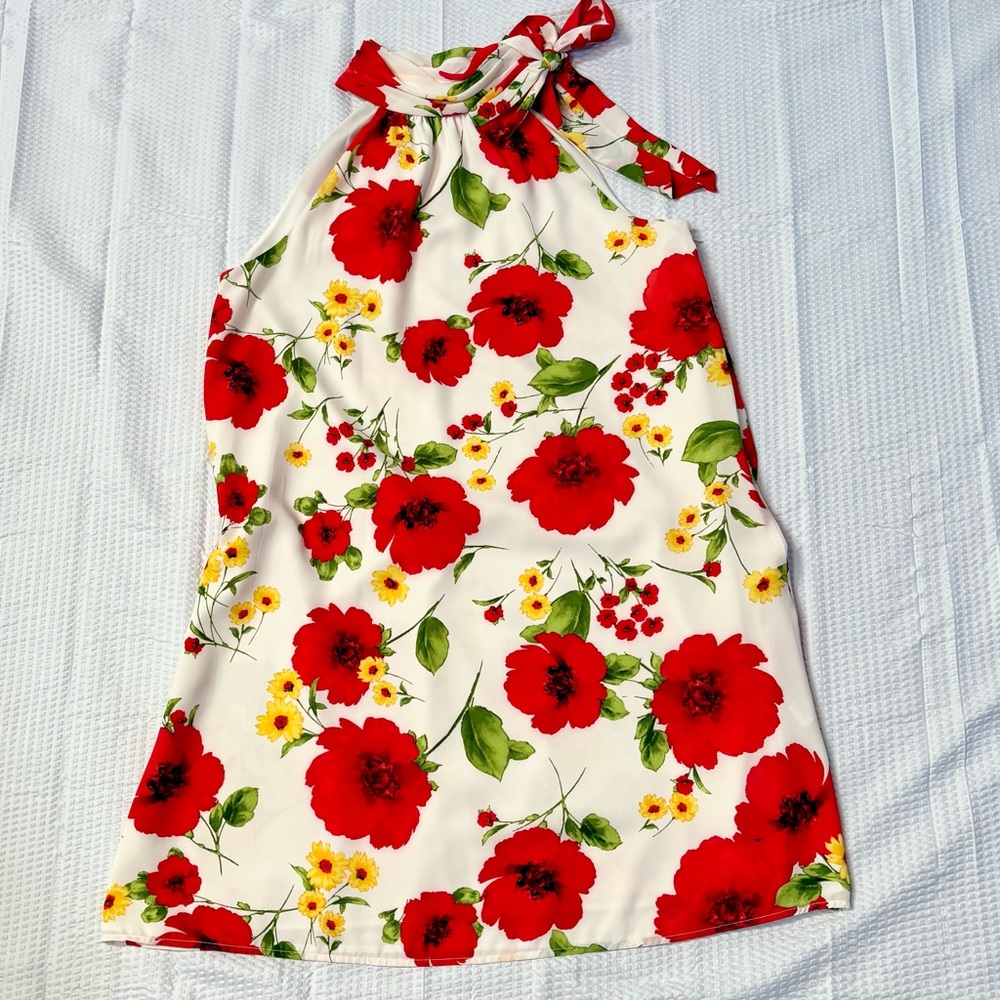 Floral Halter Dress with Red Poppies